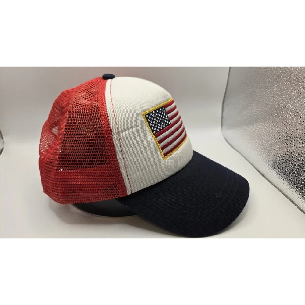 American Flag Trucker Hat USA Patriotic Mesh Snapback Cap Red White Blue